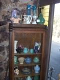 Fulper; Weller; Van Briggle Louwelsa Pottery; Steins; Quartersawn Oak Cabinet