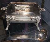 Figural Silverplate Caviar Box; Scotish Provincial Silver Ladle