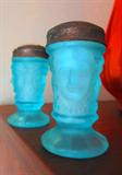 Striking blue satin glass Victorian-era S&P Shakers