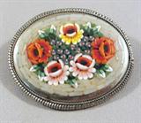SILVER & GLASS MICRO-MOSAIC BROOCH (ITALY)!