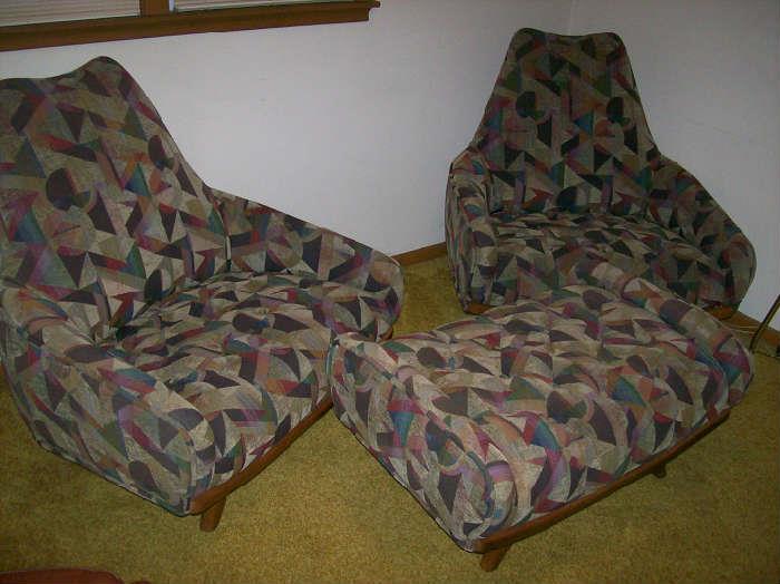 MID CENTURY FLOATING CHAIRS AND OTTOMAN