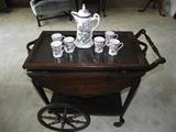 Antique Tea Cart with Porcelain Tea Set, Occupied Japan
