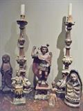Assorted Santos with Gilded Candle Sticks