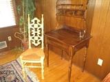 Ladies Desk. Arts and Craft Chair with Rush seat