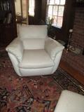 2 White Natuzzi Leather Chairs and Ottoman