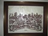 Scrimshaw on marble of Kansas City Skyline
