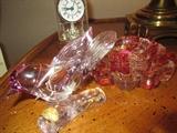 Murano Glass Bird. Cranberry Glass Ashtray Set