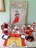 Pink Alum Bay Glass from Isle of Wright, Red Lion Carleton Ware Pitcher and cup England, Wedgwood 25th Anniversay of Q Elizabeth, Artone England hand painted pitcher, Sadler & Sons Commemorative teapot 1776-1976 numbered, Prince William Ware England mug, English Ironstone Adams/ Wegewood,