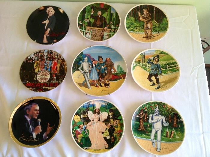 Singing Frank Sinatra Plate, Wizard of Oz Plates by Knowles, Marilyn Monroe plate " Body and Sole " Milton H Greene,  Beatles 25th Anniversay Sgt Peppers by APPLE Corps Ltd,