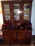 French 19th Century Mahogany Secretary with Matching Mahogany Veneer Leather Inlay Writing Surface with Gilt Brass Mounts, Advertised in 1946 Antique Magazine