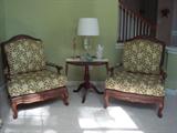 Ethan Allen Harris Chairs (2 Available), Salma Lime Fabric w/ Chester Tobacco Leather