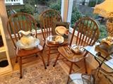 Set of 4 oak Windsor chairs (only 3 shown) - we also have the matching 41" round table with leaf