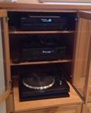 Stereo equipment:  Sony 5 CD player (CDP CA7ES), Denon receiver DRA-395, Fisher Direct Drive turntable MT-720.  Not pictured:  Brookstone "AcoustiClear" desktop stereo, Ion USB turntable (EZ vinyl converter)