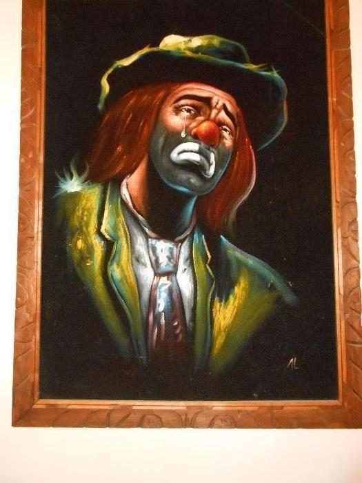 Sensitive Vintage Velvet Clown Painting