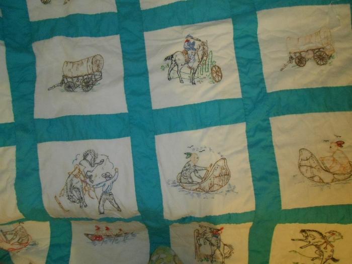 Old quilt with western scenes