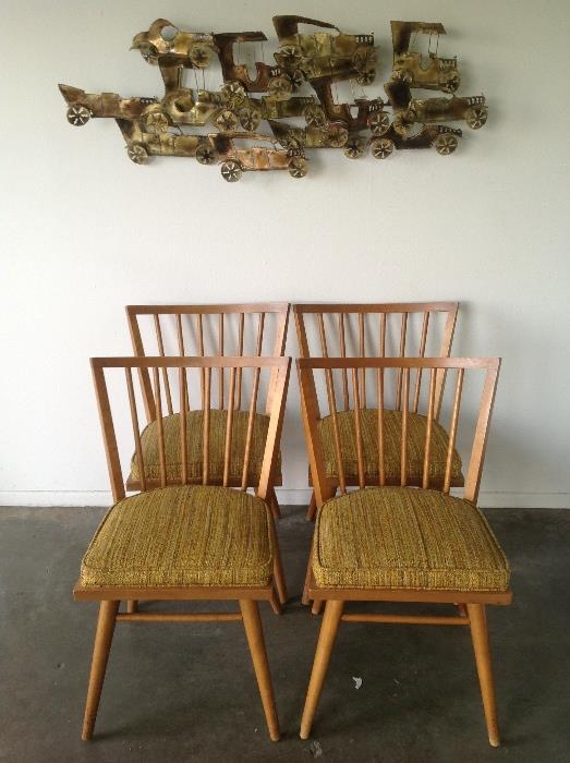 Mid Century Modern CONANT BALL
Blonde chairs with original fabric seats
And Metal Car art work
