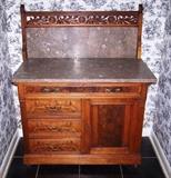 Stunning Antique Commode with Marble Top & Back