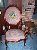 Victorian Arm Chair with Needlepointed Seat & Back