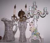 Cut Glass & Dresden Candelabra