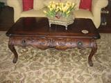 Lovely Ornate Coffee Table and Faux Tulip Footed Planter