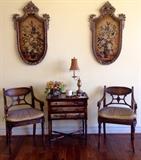 Handsome Italian Occasional Arm Chair, Table, and Wall Décor