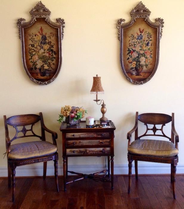Handsome Italian Occasional Arm Chair, Table, and Wall Décor