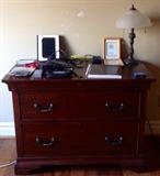 Large Wood Filing Cabinet & Desk Lamp