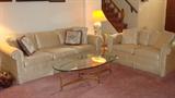 Sofa and Loveseat, glass top coffee table with matching end and sofa tables