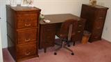 Oak filing cabinets, office desk and chair