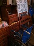 wheelchair; maple twin beds, nightstand, dresser