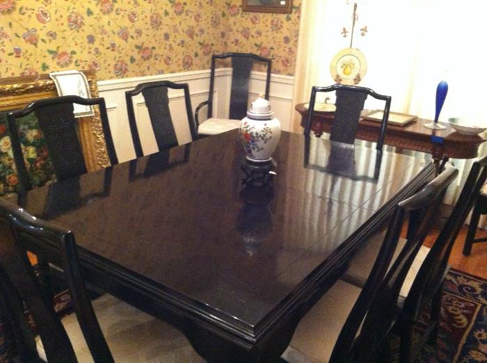                Large black Drexel oriental table/10 chairs