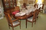 Henredon Dining Table, 3 leaves, 12 chairs