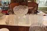 Gorgeous Crystal Punch Bowl on Stand.  36 matching cups - 2 bases - extra pattern glass cups