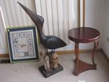 Decorative, Nautical, Wooden Pelican on Piling, Sculpture.Hand carved and signed  by Artisan Table Sold