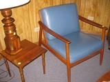 Teak accent table, wood lamp... Chair is SOLD