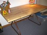 Mid-Century Retro Industrial Butcher Block Formica Table Metal Legs with One Leaf