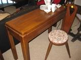 Lane Teak Desk with hidden drawer,  Small 3 legged chair