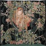 Lot#1124, ART NOUVEAU STYLE SIX-PANEL SCREEN, H 82", W 96"Each panel measures 16" wide.