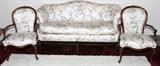Lot#1129, CHIPPENDALE STYLE SOFA BY PEARSON & PAIR OF FAUTEUILS,Including 1 Chippendale style sofa by Pearson, L.72", and 2 French style fauteuils, all with matched upholstery.  Three items total.