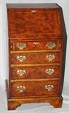 Lot#1244, BURL WALNUT FOUR-DRAWER SLANT-FRONT DESK, H 39", W 20", D 18"Slant-front desk above four drawers of graduated size, raised on bracket feet.  AS IS CONDITION.