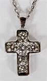Lot#2052, .70CT DIAMOND & 14KT GOLD CROSS PENDANT NECKLACE, 2.9GR, L 16"14kt white gold necklace, featuring 0.70 carat diamond cross pendant, measuring L. 3/4", with a 16" chain. The necklace has a total approximate weight of 2.9 grams.
