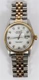 Lot#2074, ROLEX OYSTER PERPETUAL DATE JUST STAINLESS AND GOLD WATCH,mother of pearl face with diamonds #455b
