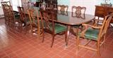 Lot#2187, IRISH GEORGIAN STYLE MAHOGANY FIVE-PEDESTAL BANQUET TABLE, H 30", W 48", L 222 1/2" OVERALLWith brass paw feet ending on casters.  Each section measures 44 1/2". Photo shows four pedestals in table.