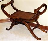 Lot#2193, CHINESE CARVED WOOD BENCH, H 27.5", L 39", D 14.5".Inset wicker seat, with scroll form sides and legs.
