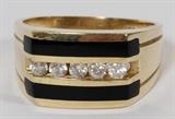 Lot#2230, 14KT GOLD ONYX & DIAMOND GENTLEMAN'S RING, 11.5GR,14kt yellow gold ring, featuring channel set round diamonds and onyx at center; having a total approximate weight of 11.5 grams, size 11.75.