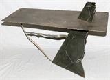 Lot#2282, MOJO [ITALIAN, B. 1978], METAL SCULPTURE, H 30" W 42"Mojo [Italian, b. 1978]. Depicting table form platform, raised on an angled stand. Signed at upper right.  Measures H. 30" x 42". Property from the Henry Stallings II Collection, Detroit, MI.