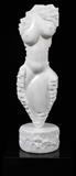 Lot#2329, FRITZ OLSEN [AMERICAN, 20TH CENTURY], MARBLE SCULPTURE, H 27" W 7", FEMALE NUDE TORSO,Fritz Olsen [Michigan, 20th Century]. White marble sculpture, depicting nude female torso. Mounted to a round marble base. Signed at verso. Measuring H. 27" x 7". Includes a custom made black display pedestal, measuring H. 30" x 12" x 12".