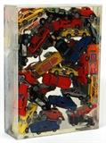 Lot#177, ARMAN (FRENCH 1929-2005), HOT WHEELS TOY CAR SCULPTURE, #27/75, 1985, H 12", W 9". D 3"Clear polyresin sculpture having 'Hot Wheels' toy cars encapsulated in a solid rectangular cubicle.  Actual size, 12 1/8" x 9" x 3".  Incised signature "Arman 27/75" lower right. Commissioned for the 100th anniversary of The Detroit Institute Of Arts.  Only 75 were commissioned.  Provenance: J.D. Quatro, photographer for the artist's "Shooting Colors" exhibition catalog, Galerie Beaubourg, Paris, 1989.