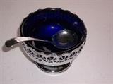 Cobalt and Silver Plate Sugar Bowl and Spoon