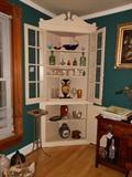  Three door corner cabinet-- art glass-- porcelain